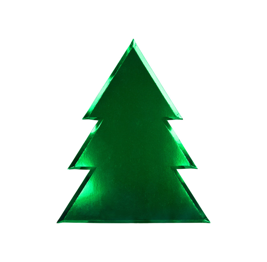 Green Foil Christmas Tree Plates