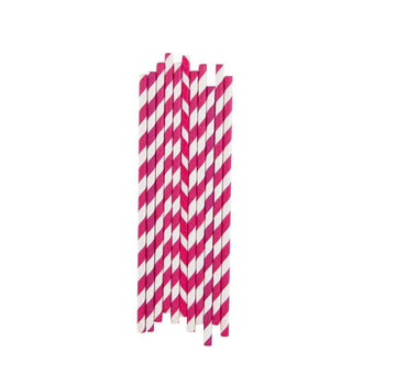 Fuchsia Stripes Paper Straws / 25 Count
