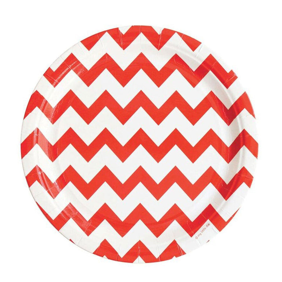 Red Chevron Paper Plates / Set of 8